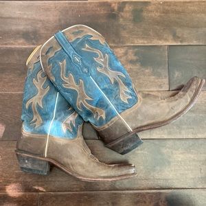 Cowboy Boots Blue & Dark Brown Classic Western Style - collectors item